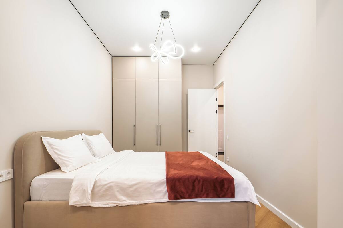 Minibar, desk, laptop workspace, iron/ironing board
