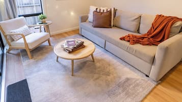 TV connectée, cheminée, livres