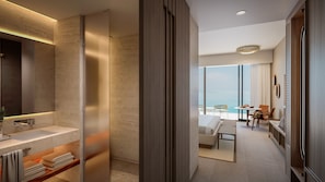 Habitación Deluxe, 1 cama King size, vista al océano | Baño | Tina y regadera independientes y amenidades de baño gratuitas