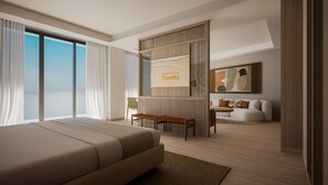 Suite junior, Terraza | Ropa de cama de alta calidad, minibar, escritorio y cortinas blackout