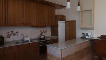 Deluxe Double Room | Private kitchen | Full-sized fridge, microwave, stovetop, cookware/dishes/utensils