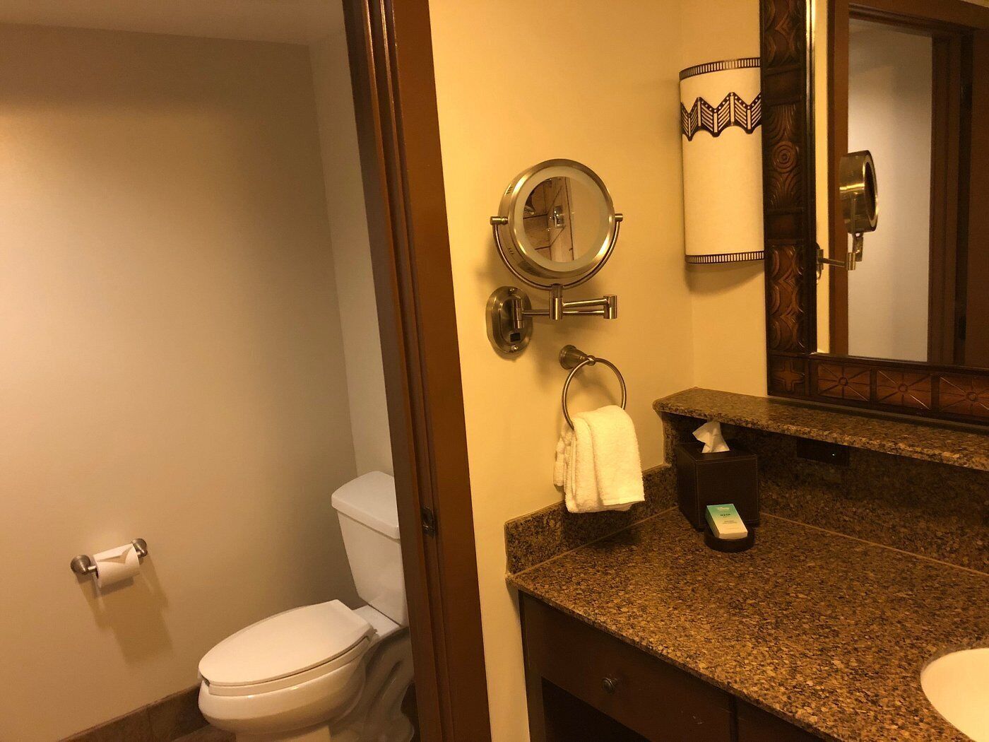 A bathroom with a toilet, a sink, a mirror, and a towel rack.