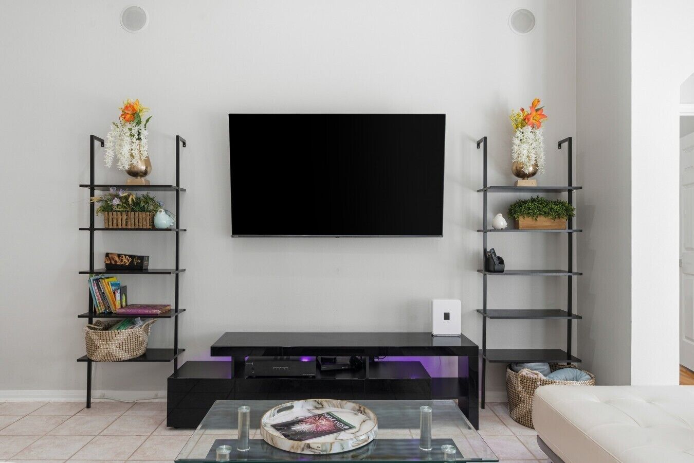 TV, fireplace