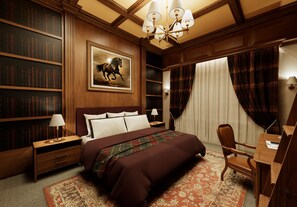 A room with a large bed, a desk, a chair, a bookshelf, and a chandelier. - 12 BD/ 11.5 BA/ Paradiso Grande (5680 HS) (Orlando)