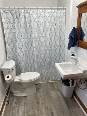 Secador de cabelo, toalhas de banho, sabonete, papel higiênico