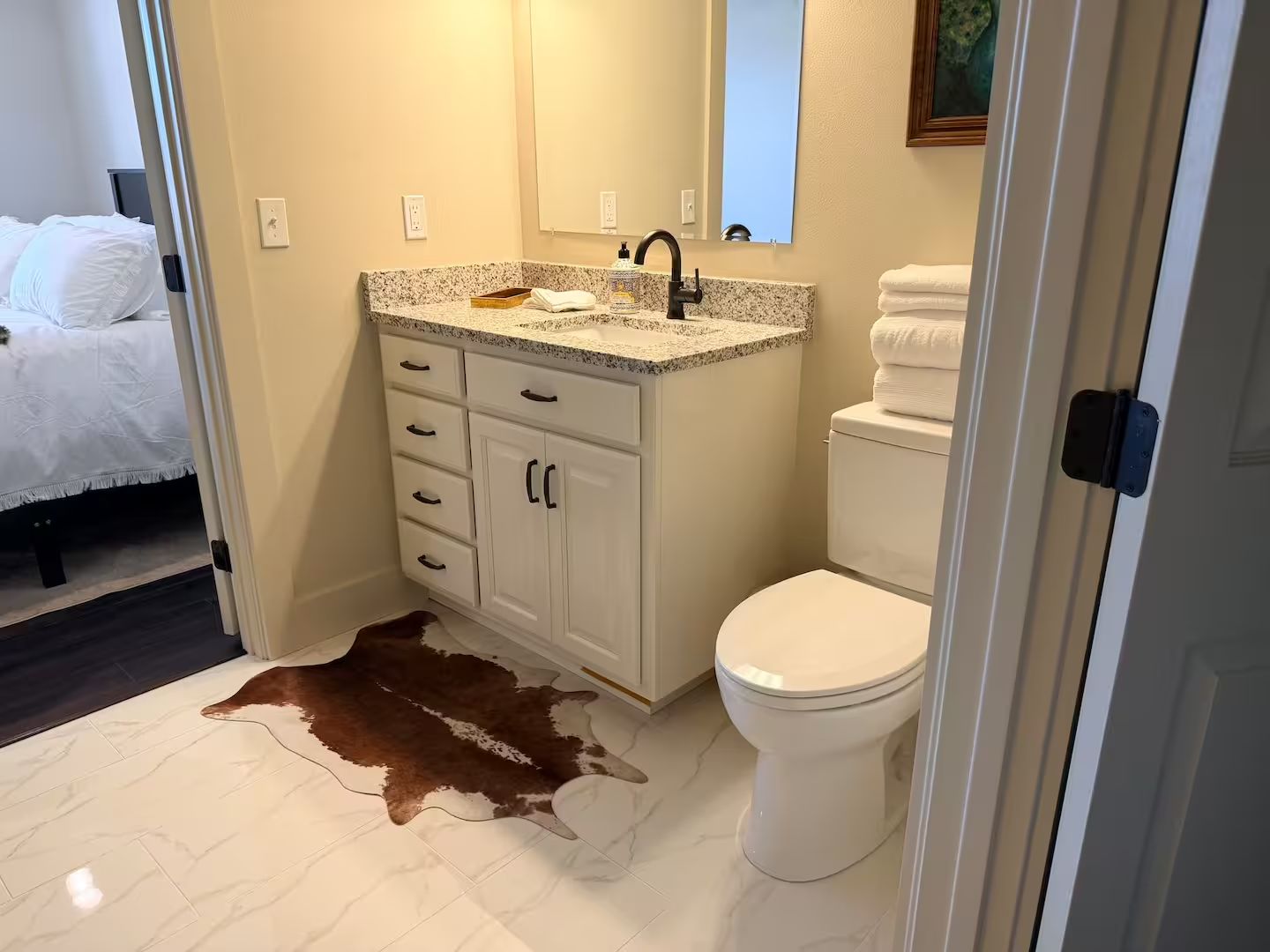 Shower, towels, soap, toilet paper