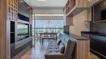 Premium Apartment, 1 Double Bed with Sofa bed, Kitchen, City View | Living area