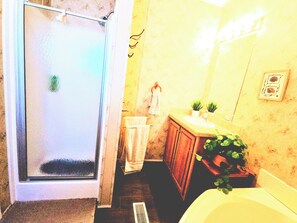 Dusche, Haartrockner, Handtücher, Seife