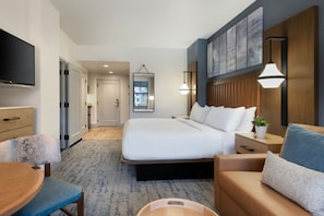 A hotel room with a bed, bedside tables, a TV, a desk, and a chair. - Marriott Timber Lodge - Premier Resort 2 Bedroom Villa condo at Heavenly gondola (South Lake Tahoe)