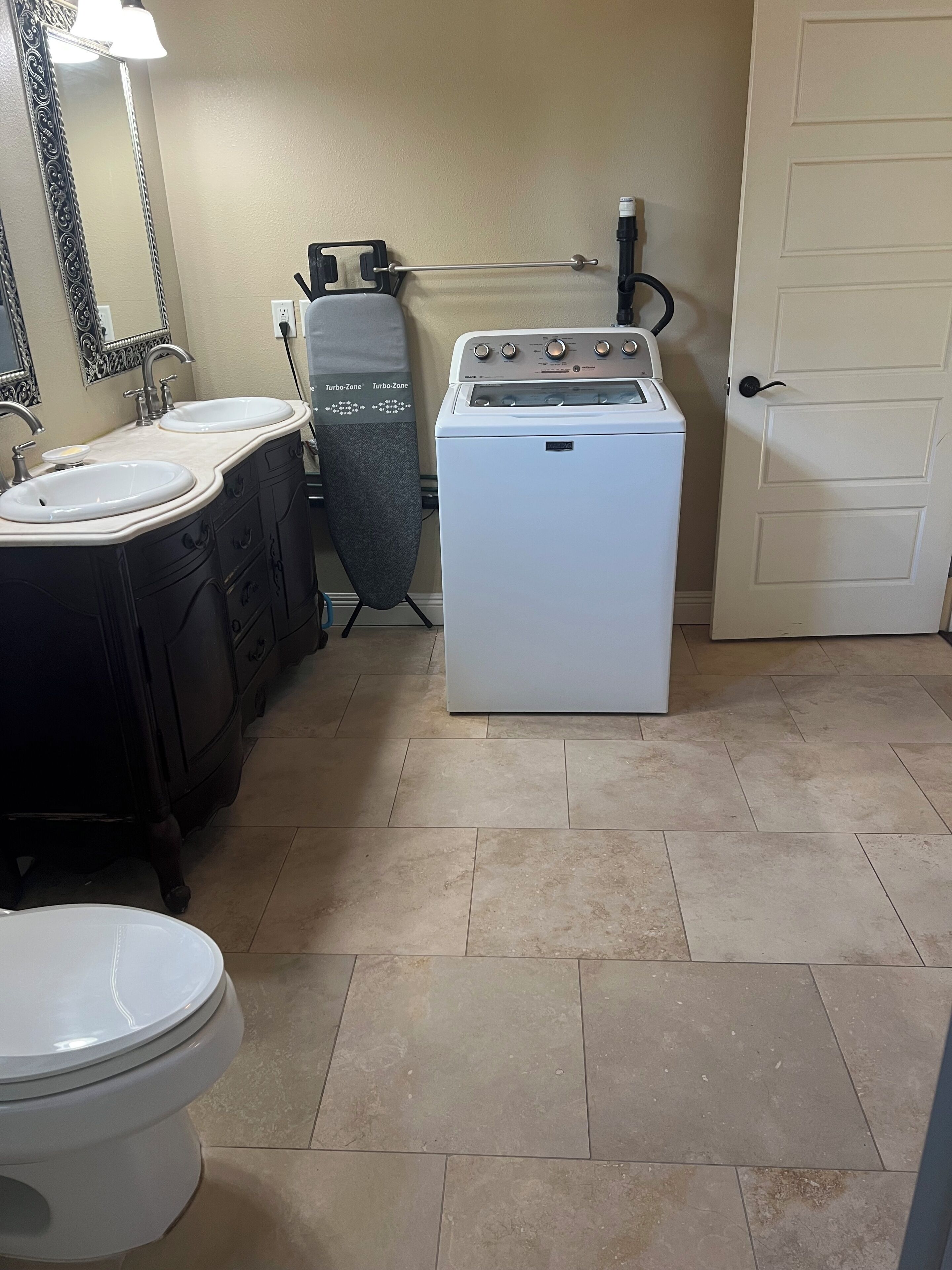 Jetted tub, hair dryer, towels, soap