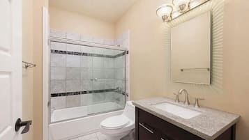 Jetted tub, hair dryer, towels, soap
