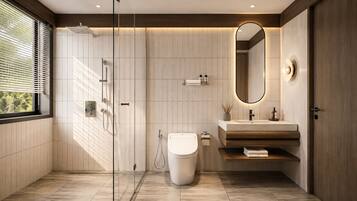Deluxe-Doppelzimmer, Balkon, Hügelblick | Badezimmer | Dusche, kostenlose Toilettenartikel, Haartrockner, Handtücher