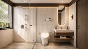 Habitació doble Deluxe, balcó, vistes al turó | Bany | Dutxa, articles de tocador gratuïts, assecador de cabells i tovalloles 