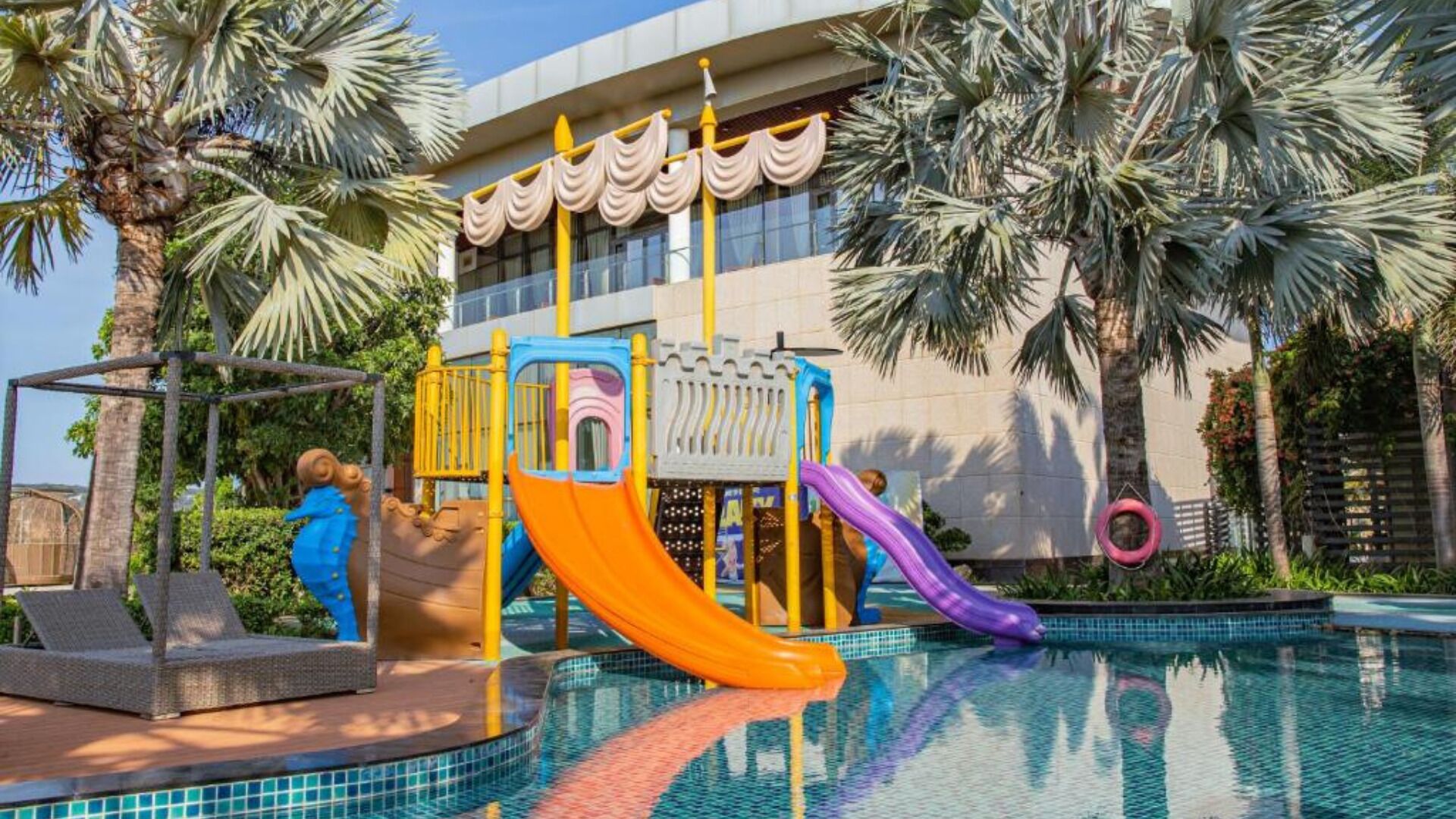 Indoor pool, outdoor pool, pool umbrellas, sun loungers