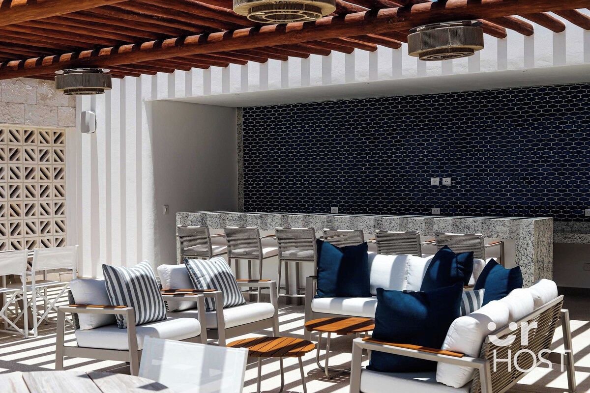 Outdoor sitting area at the shared rooftop