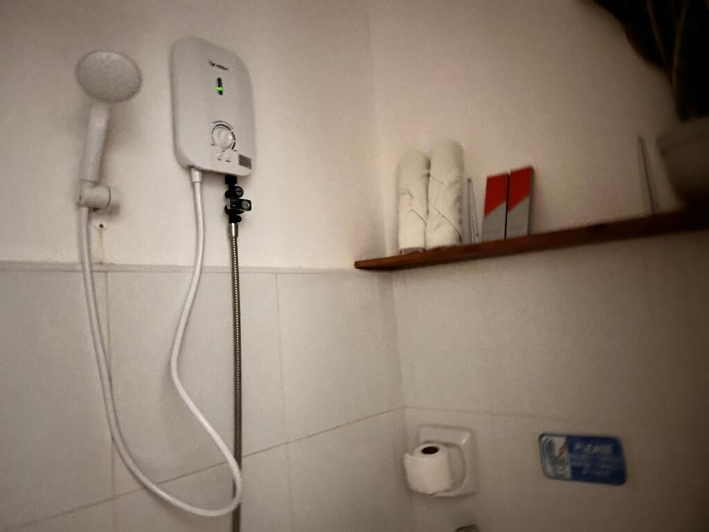 Shower, free toiletries, towels, soap