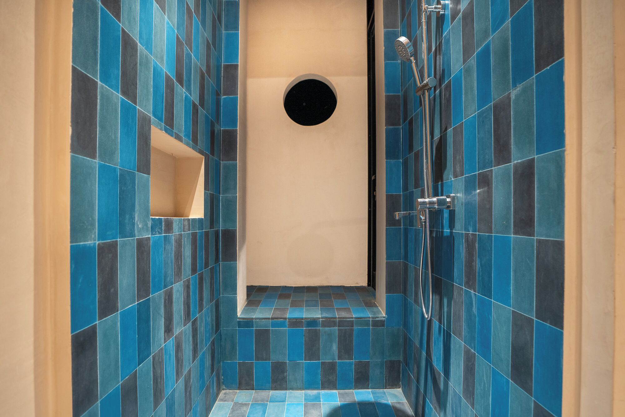 Shower, hair dryer, slippers, towels