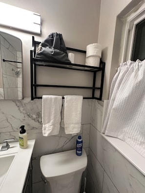 Hair dryer, towels, soap, toilet paper - Charming Lakefront 2-bedroom cottage with AC and boat dock in Fruitland Park (Fruitland Park)