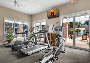 A gym with treadmills, an elliptical, and a stationary bike. - 🏖️ Sandestin Retreat | 1BR pool level condo | hot tub | Baytowne 🐬 (Miramar Beach)