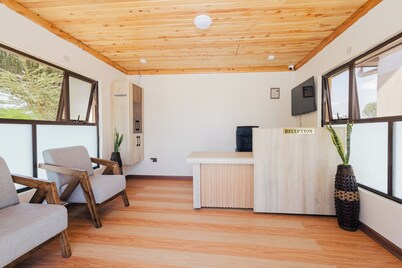 Rustic A-frame cabins blending natural wood,glass and serene outdoor living