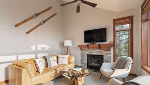 TV, fireplace, offices