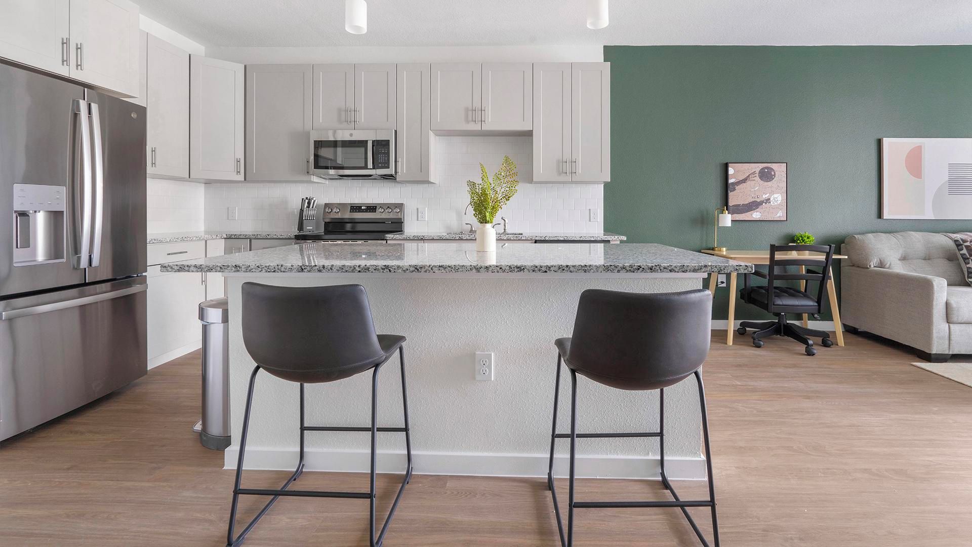 Fridge, dining tables