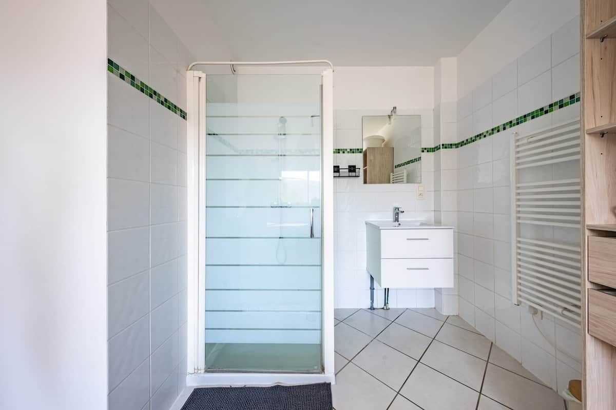 Chuveiro, secador de cabelo, papel higiênico 