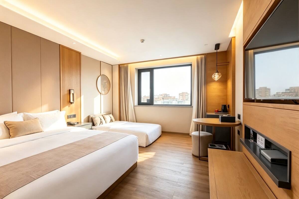 Habitación triple familiar | Caja de seguridad en la habitación y escritorio 