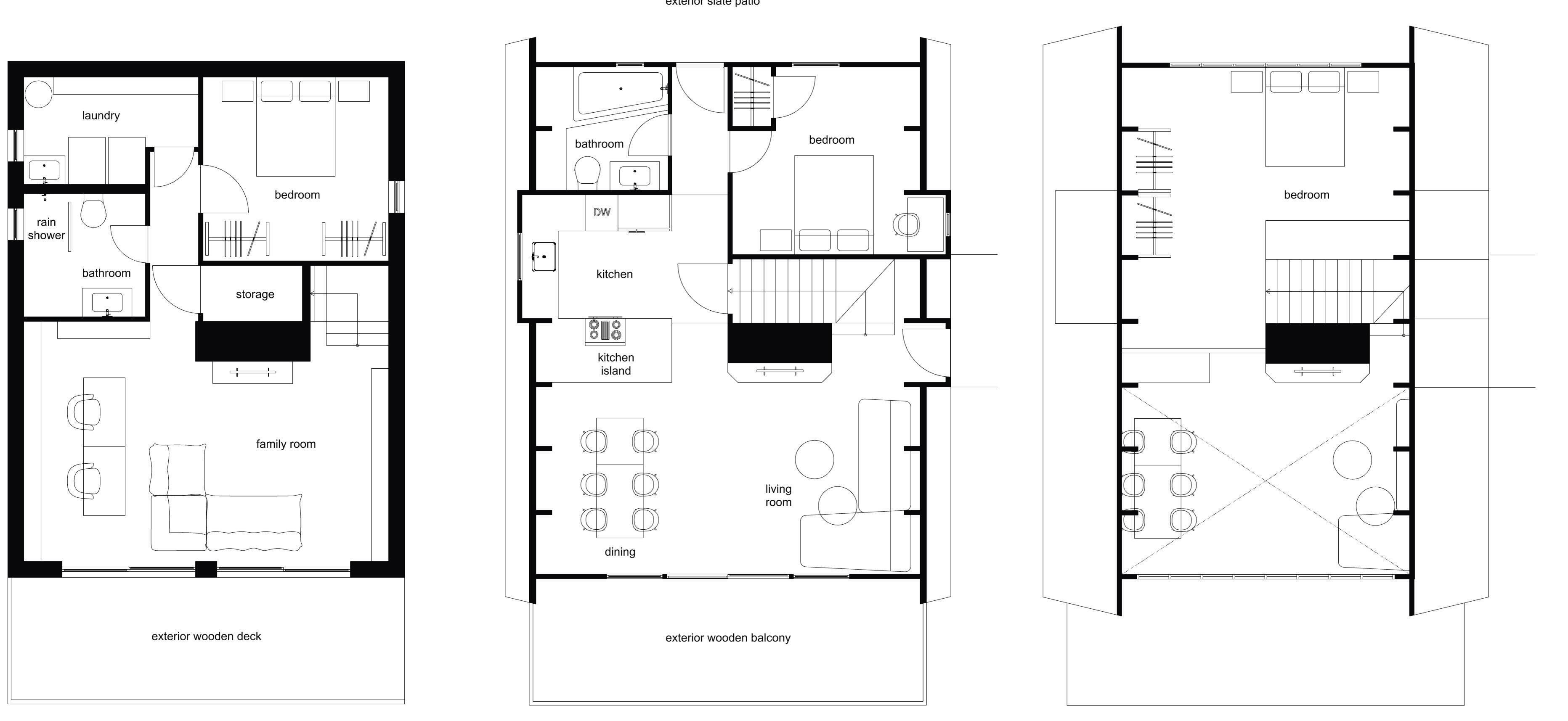 Floor plan showing the home's three-level layout for easy trip planning.