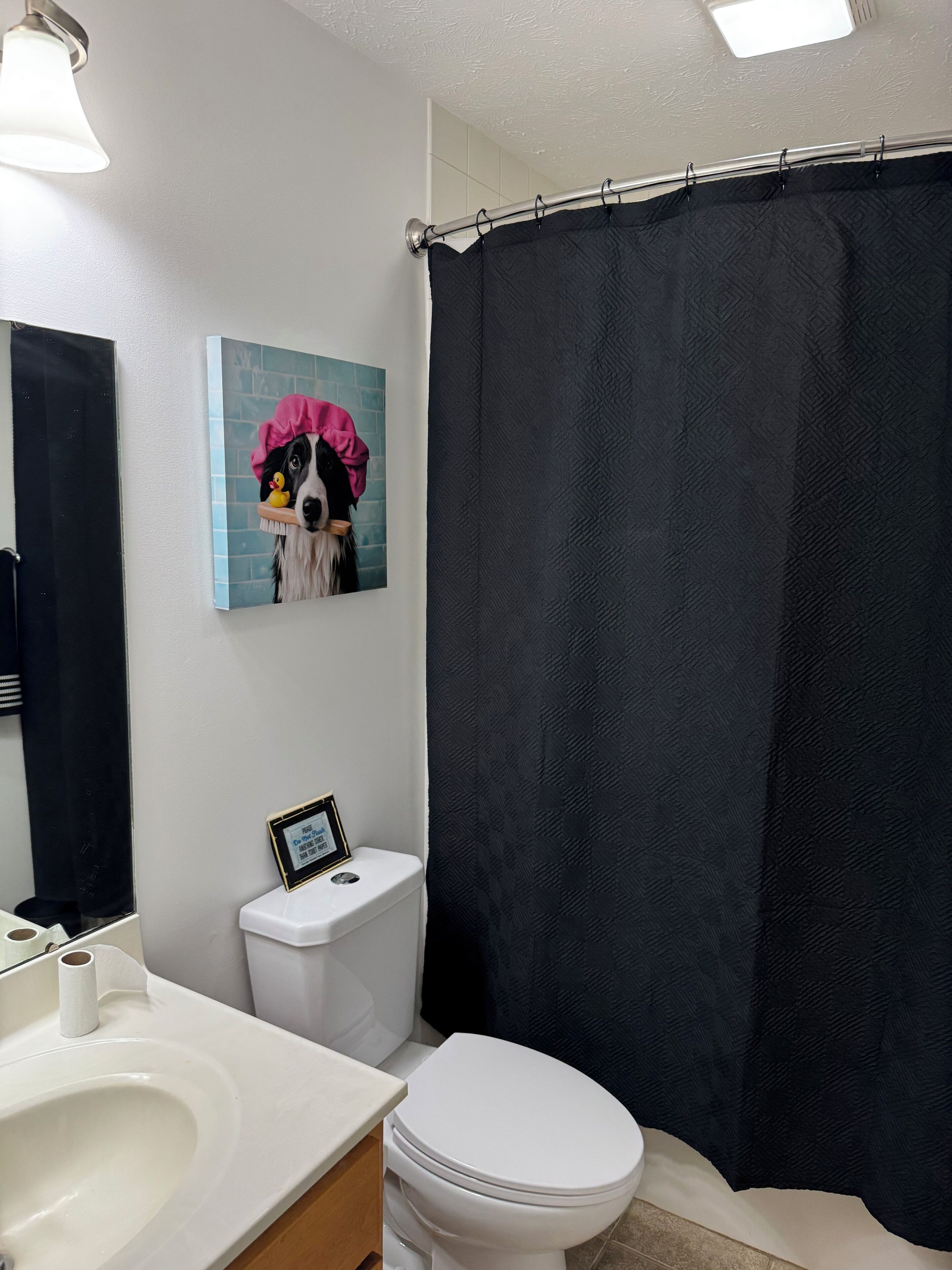 Jetted tub, hair dryer, towels