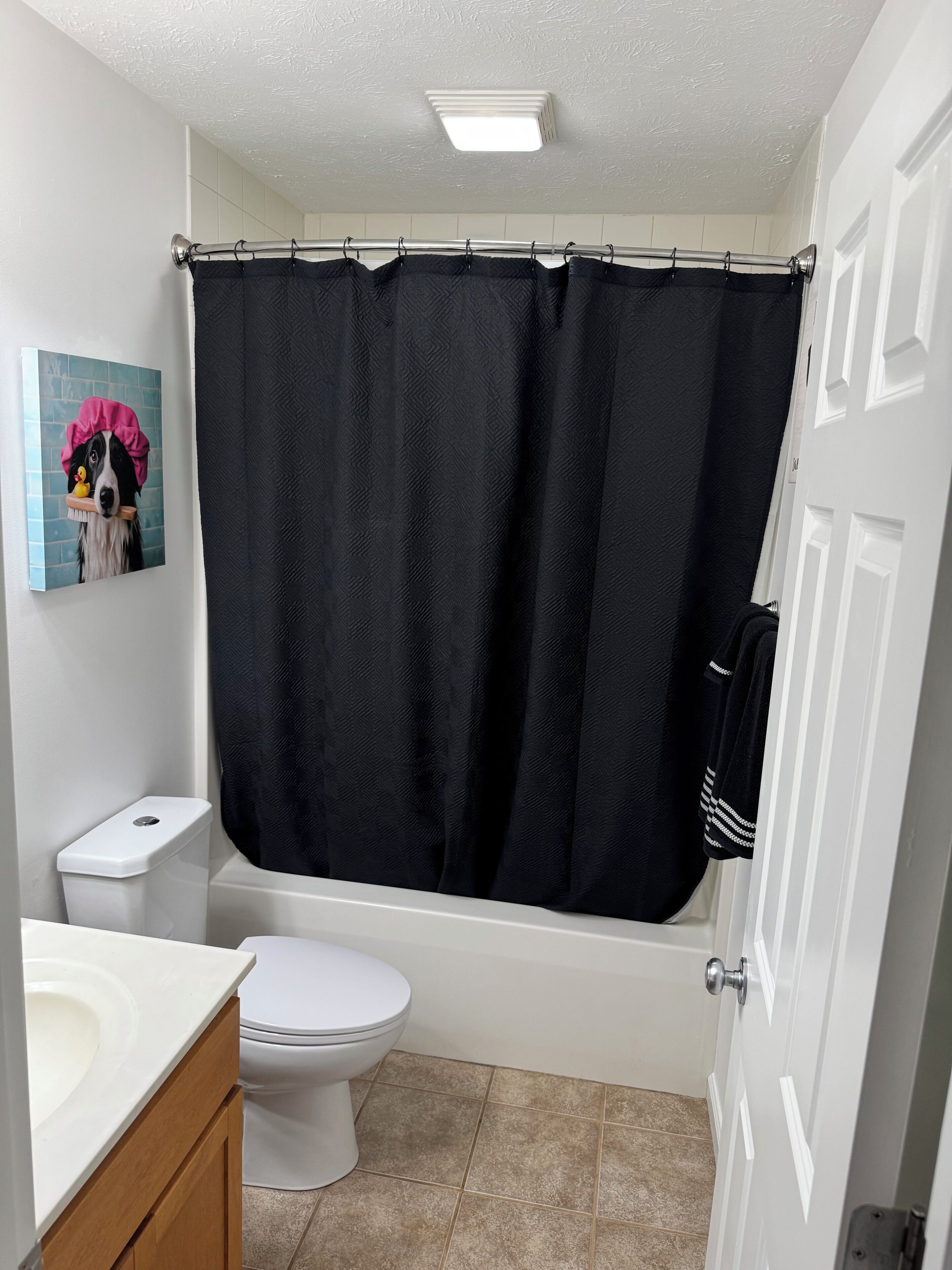 Jetted tub, hair dryer, towels