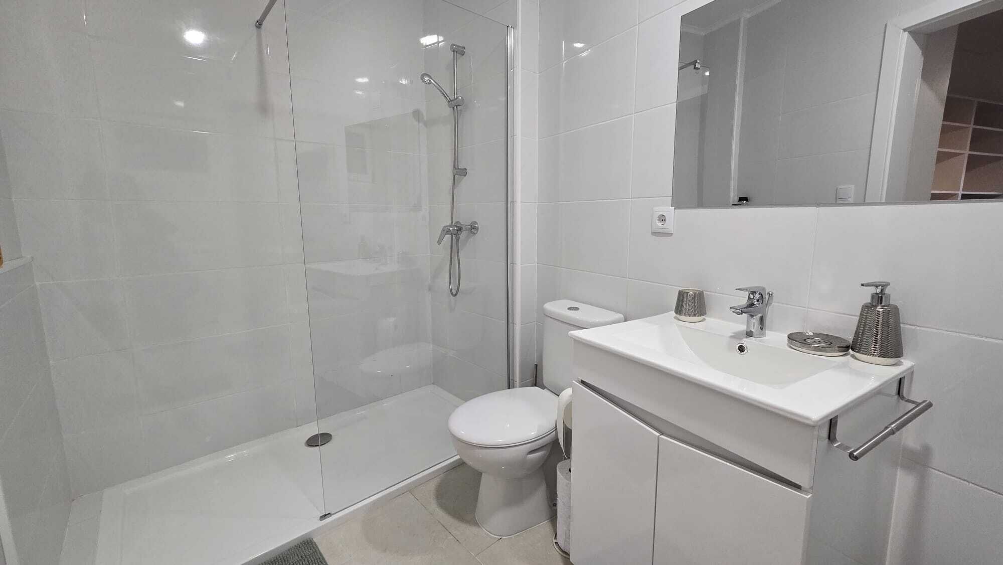 Hair dryer, bidet, towels, soap