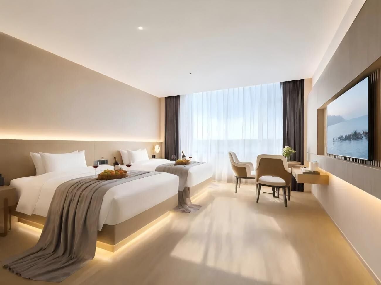 Business Twin Room | Desk, laptop workspace, blackout drapes, soundproofing
