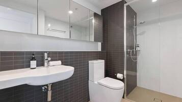 Hair dryer, towels, toilet paper