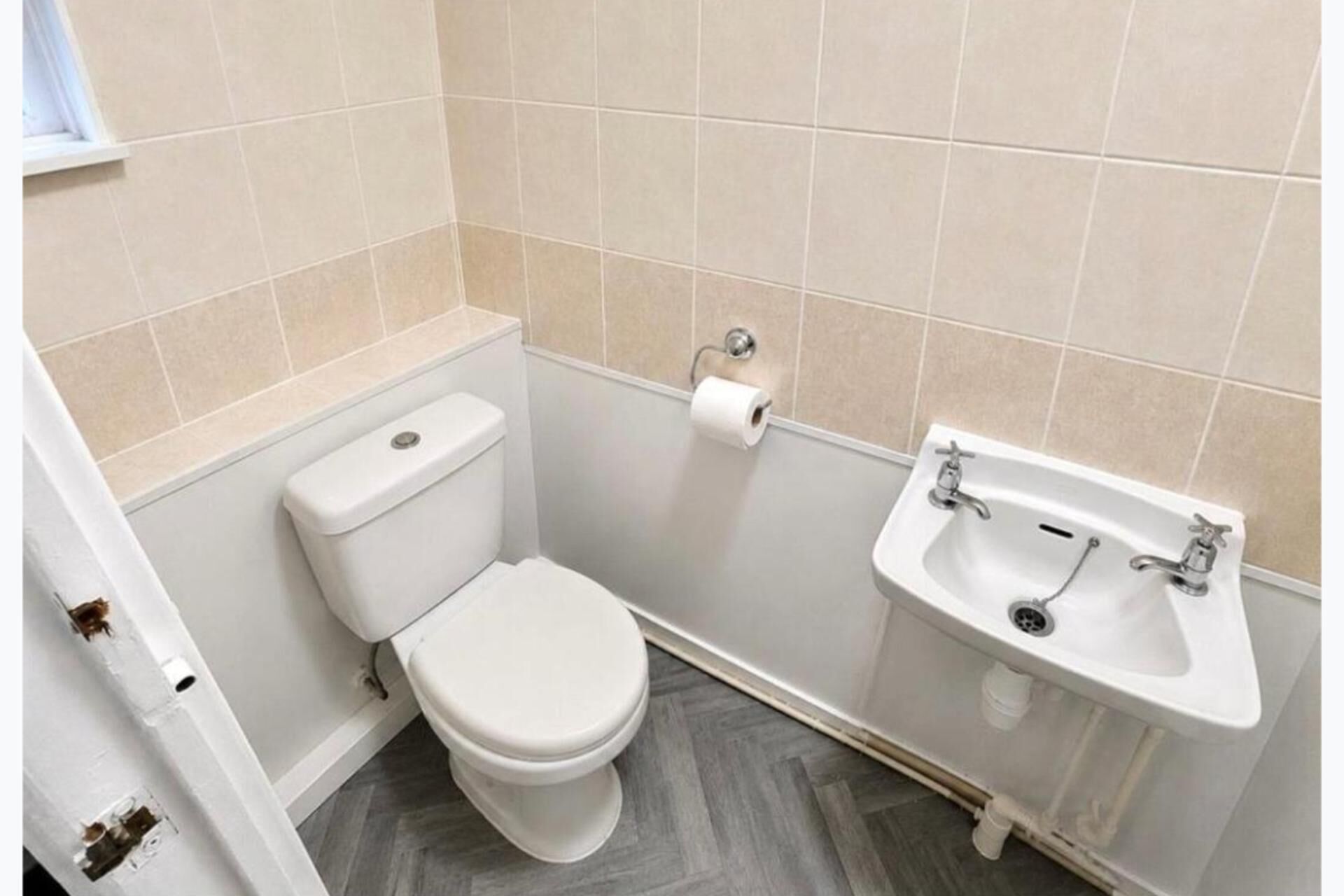 Shower, deep-soaking bathtub, towels