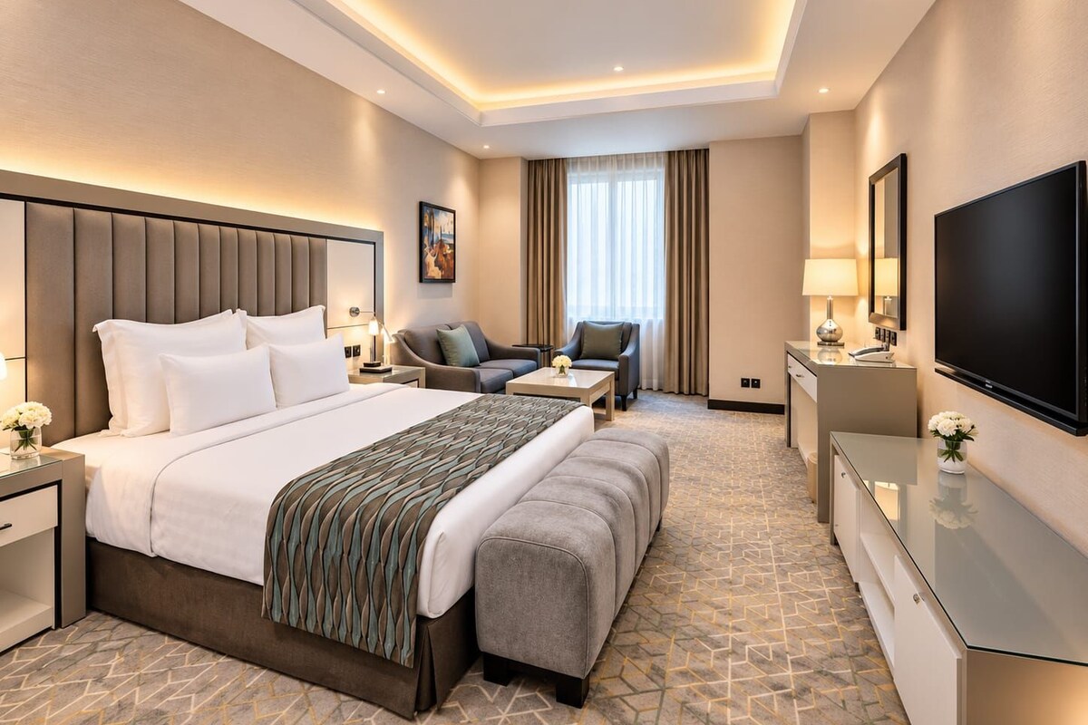 In-room safe, desk, laptop workspace, iron/ironing board