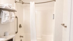 A bathroom with a toilet, a bathtub, and a shower.