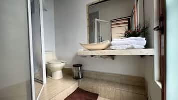 Ducha, toallas, jabón y champú