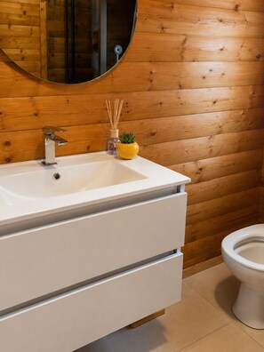 Shower, hair dryer - With a pearlescent wood. Cozy Chalet in the Heart of the Vosges – Gérardmer (Gerbépal)