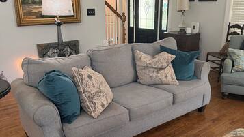 TV, fireplace, DVD player, books
