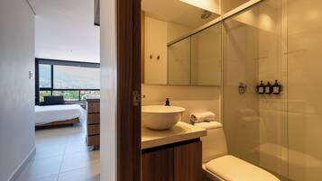 Classic Studio | Bathroom | Shower, hair dryer, towels, soap