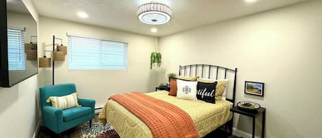 2 bedrooms, desk, iron/ironing board, travel crib