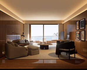 A modern living room with a sofa set, a coffee table, and a TV. - Fasano Peninsula (Punta del Este)