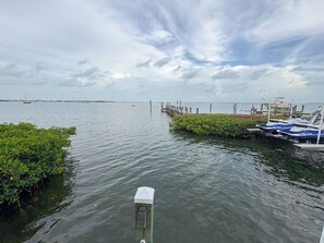 A marina with boats docked, calm water, and a cloudy sky. - Tropical, Large Modern Keys, New Island Mansion with a pool & 2 boat docks (Key Largo)