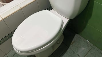 Bidet, towels, toilet paper