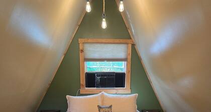 The Shady Lane A-Frame in Mt. Lookout. Glamping with A/C, queen bed, and more!