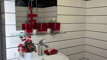 Family Double Room, Garden View | Bathroom | Shower, towels, soap, toilet paper