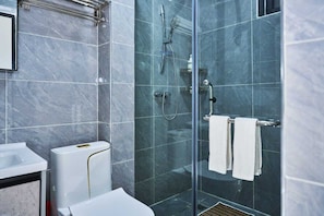 Dusche, Handtücher, Seife, Toilettenpapier