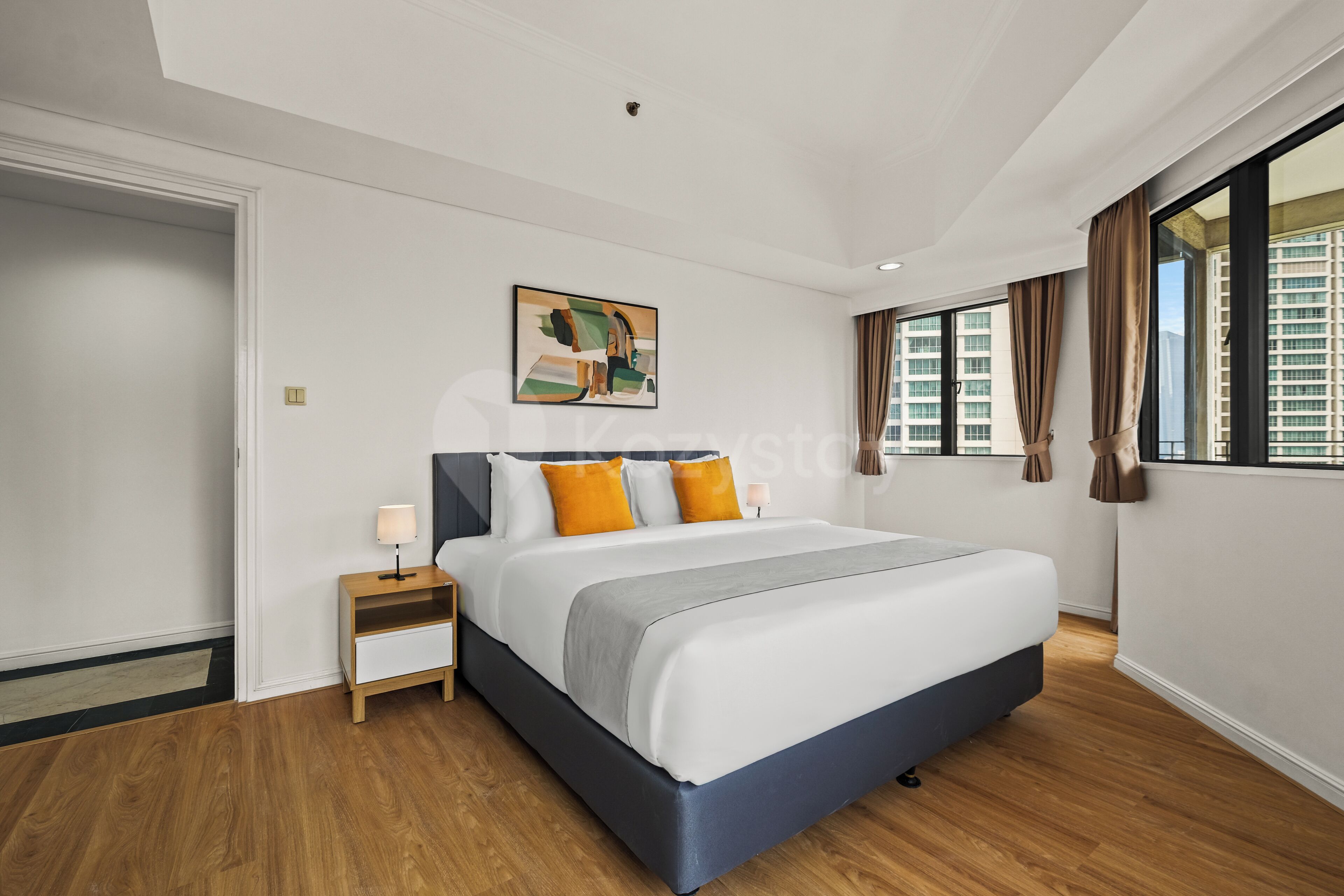Apartemen, 2 kamar tidur, pemandangan kota | Meja kerja, ruang kerja ramah laptop, dan setrika/meja setrika