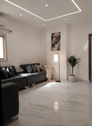 Living area - stylish gray apartment sea view 201 (Red Sea Governorate)
